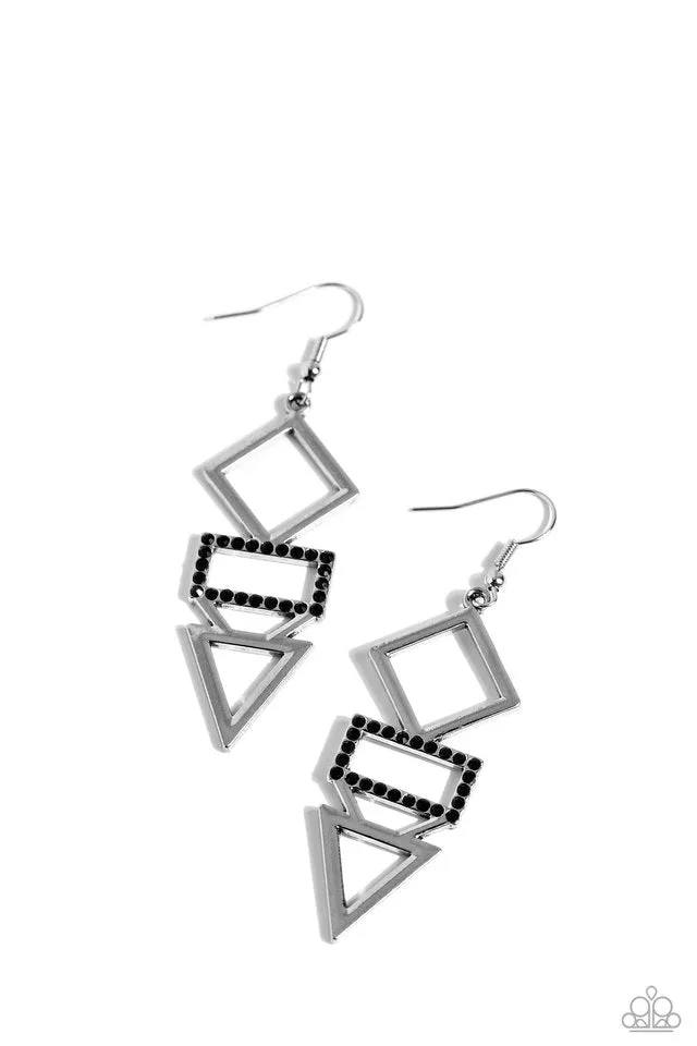 Paparazzi Earring ~ Glamorously Geometric - Black