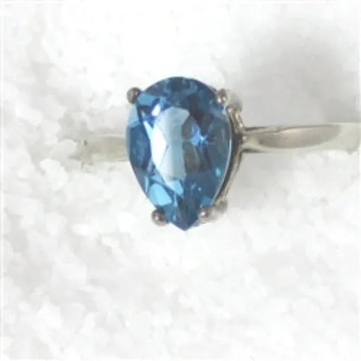 Pear Cut Gemstone London Blue Topaz  Silver Ring Size 7