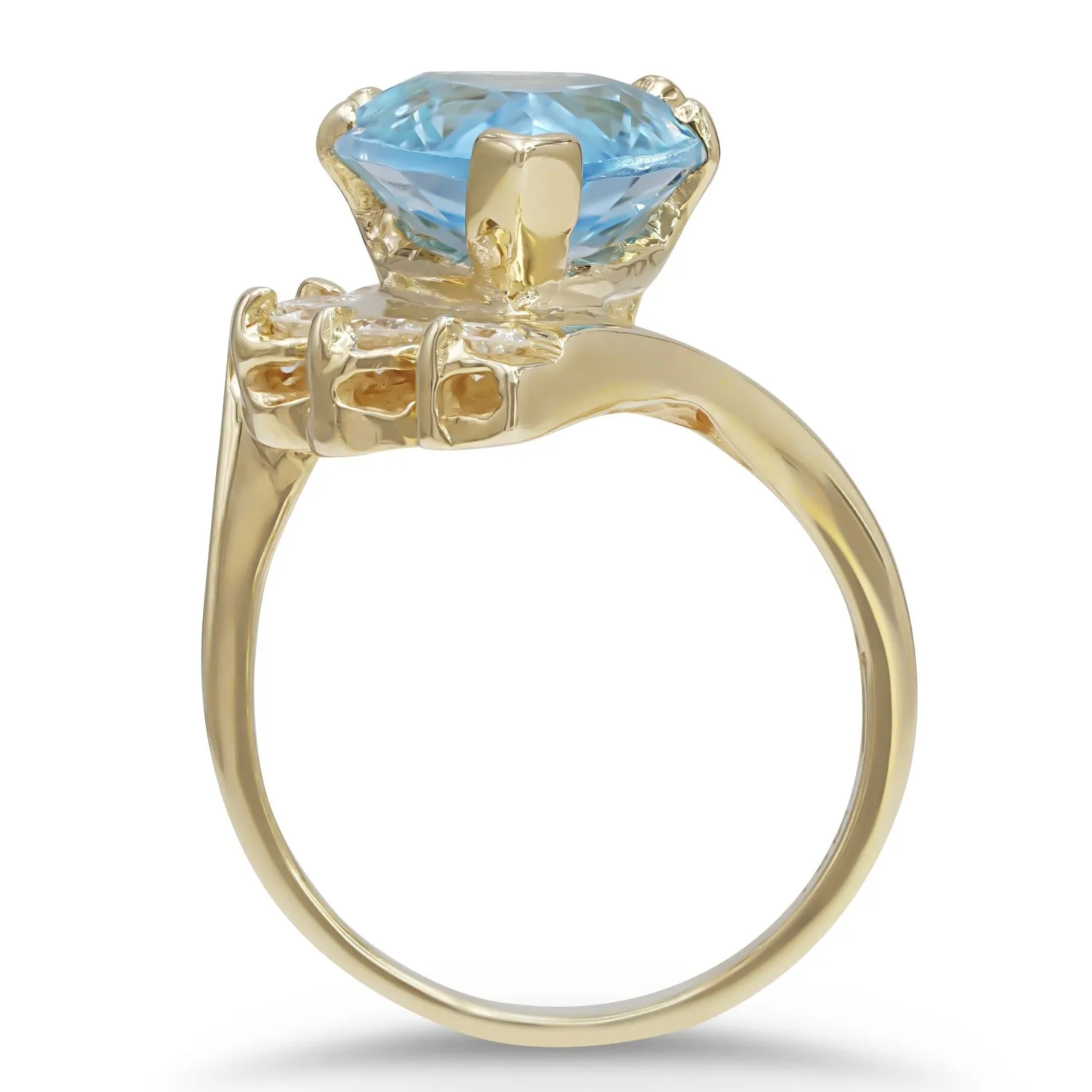 Pear-Shaped Blue Topaz Diamond Ring