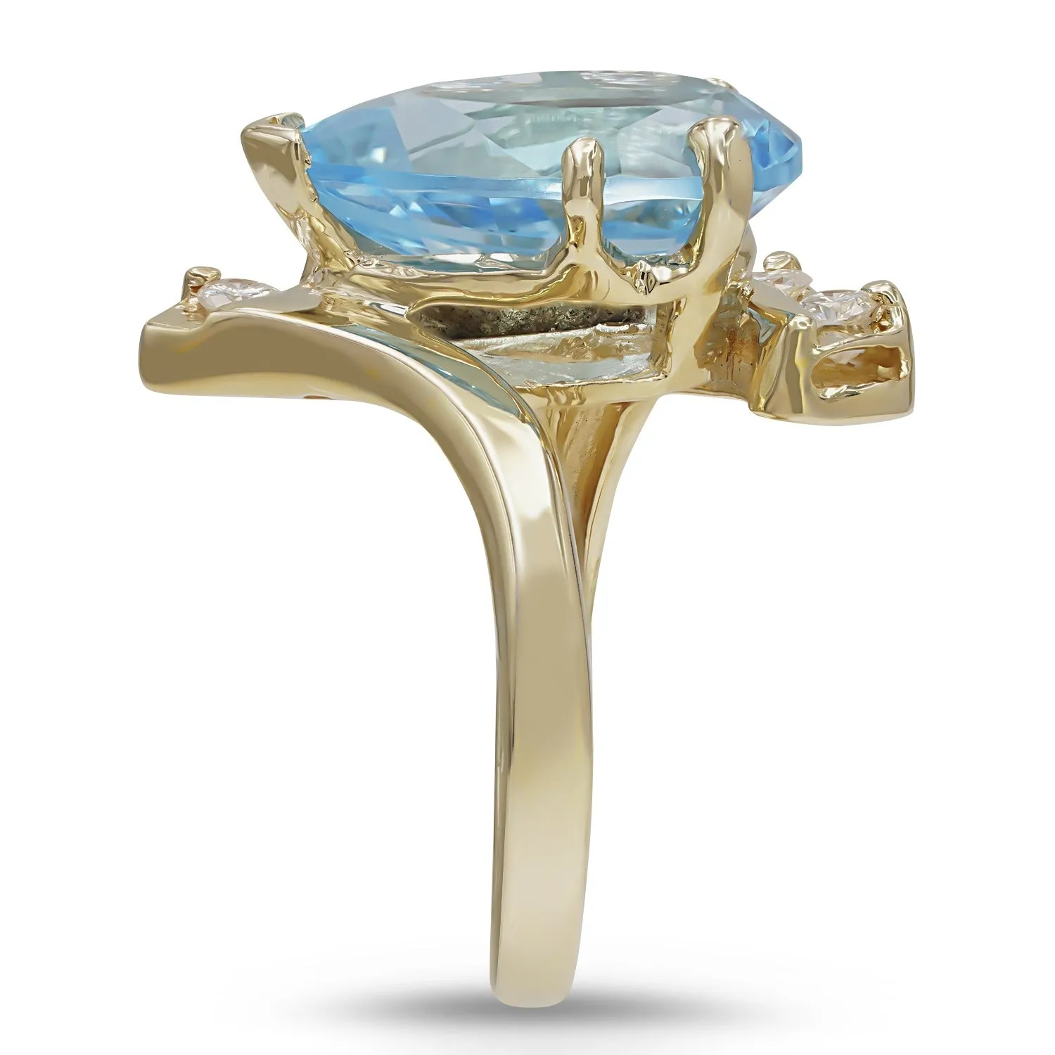 Pear-Shaped Blue Topaz Diamond Ring