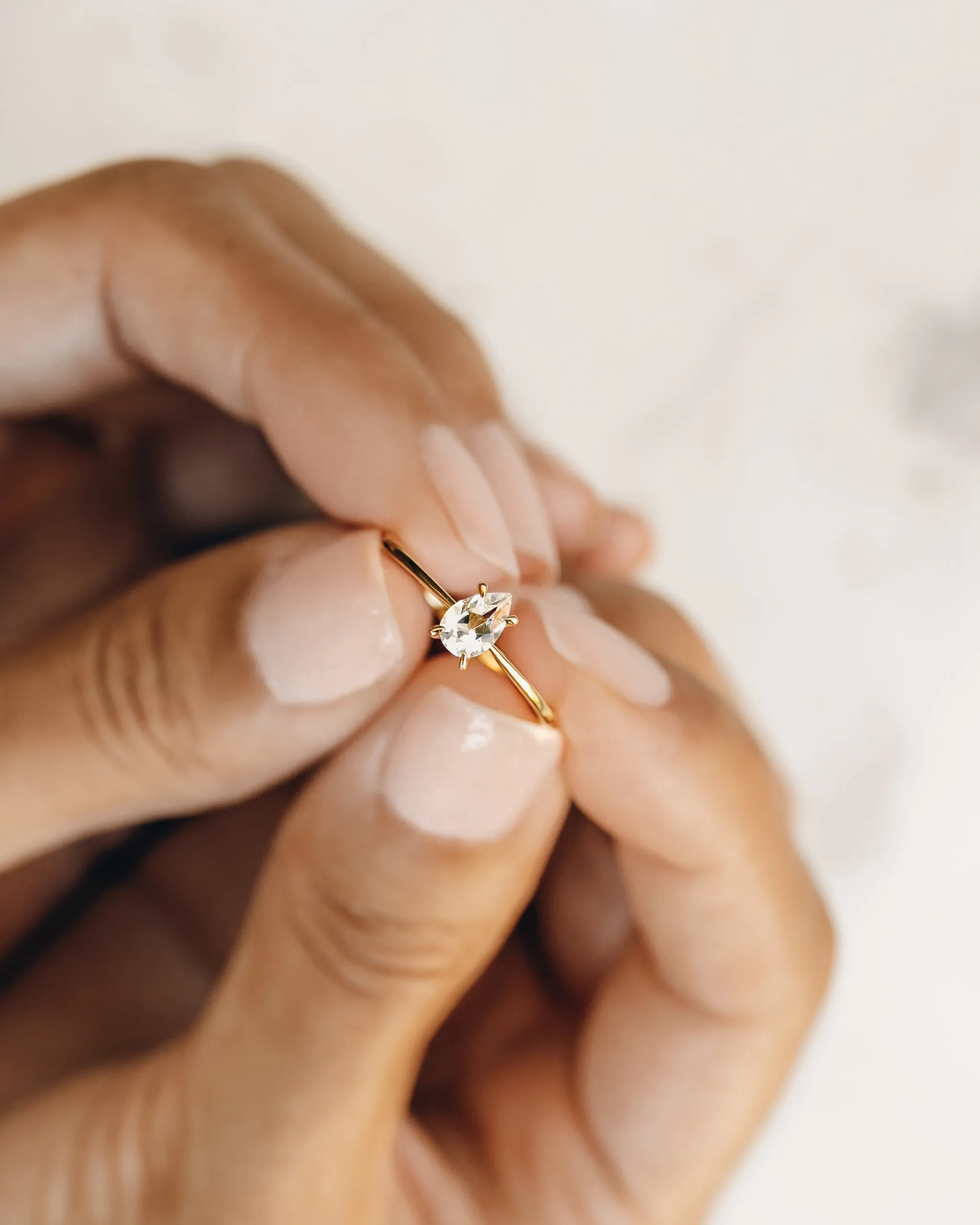 Pear Shaped Ring White Topaz - Martine