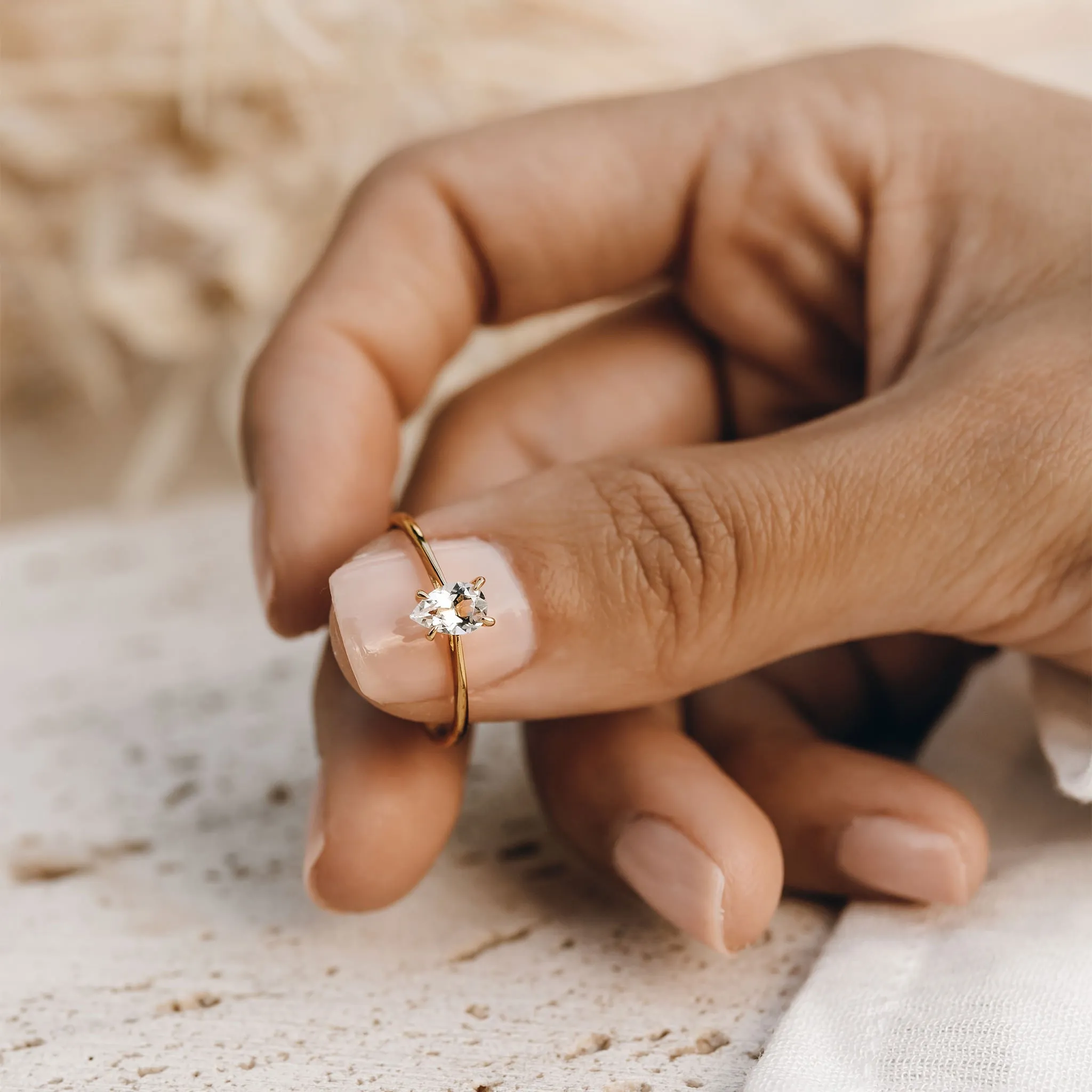 Pear Shaped Ring White Topaz - Martine