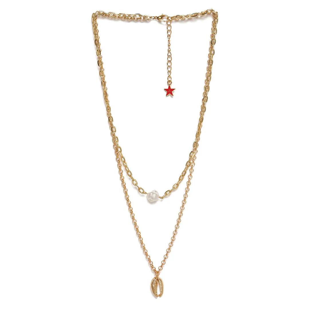 Pearl & Shell Pendants Chain Link Gold-Toned Necklace