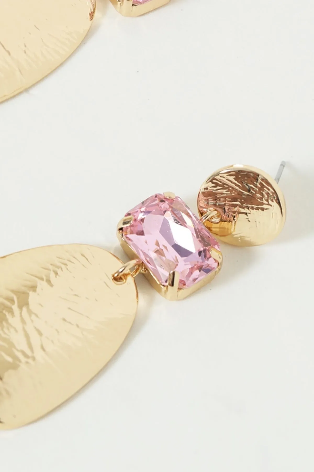 Pink Crystal Drop Gold Earrings