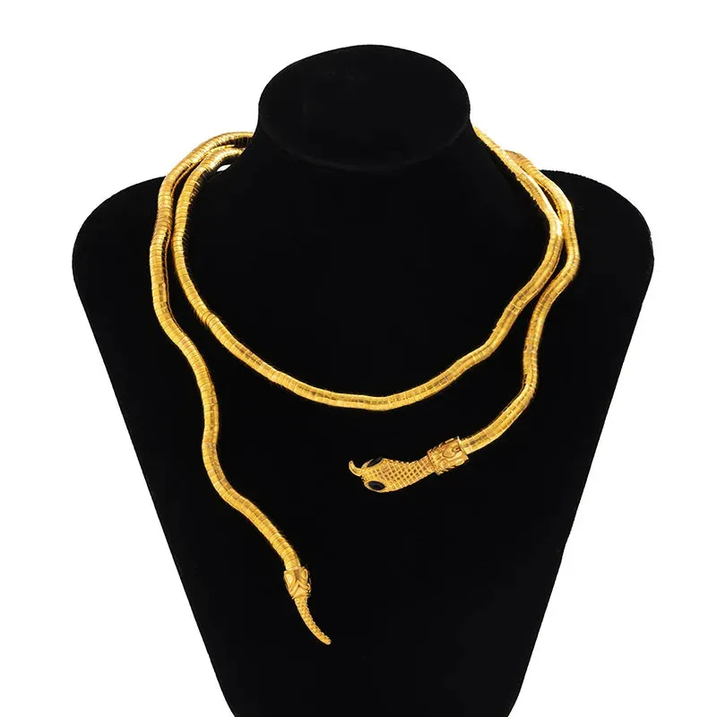 Punk Hip Hop Snake Necklaces Adjustable Gold Color Silver Color Multi-Function Metal Necklace for Women Girls Party Jewelry