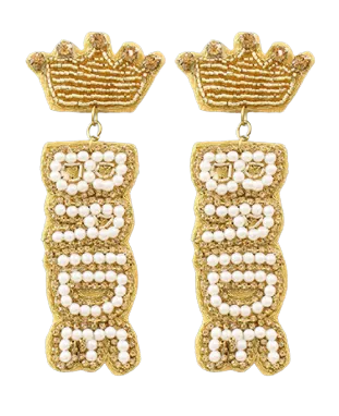 "Bride" Beaded Earrings with Crown