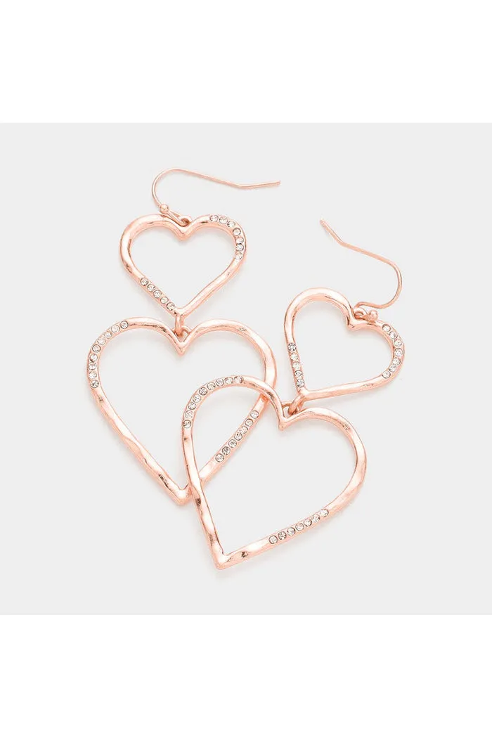 Rhinestone Embellished Open Metal Heart Link Dangle Earrings