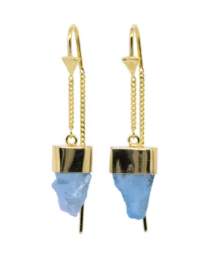 ROUGH AQUAMARINE PULL THROUGH EARRINGS - GOLD