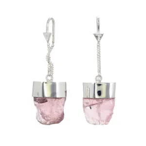 ROUGH ROSE QUARTZ CRYSTAL PULL THROUGH EARRINGS - SILVER