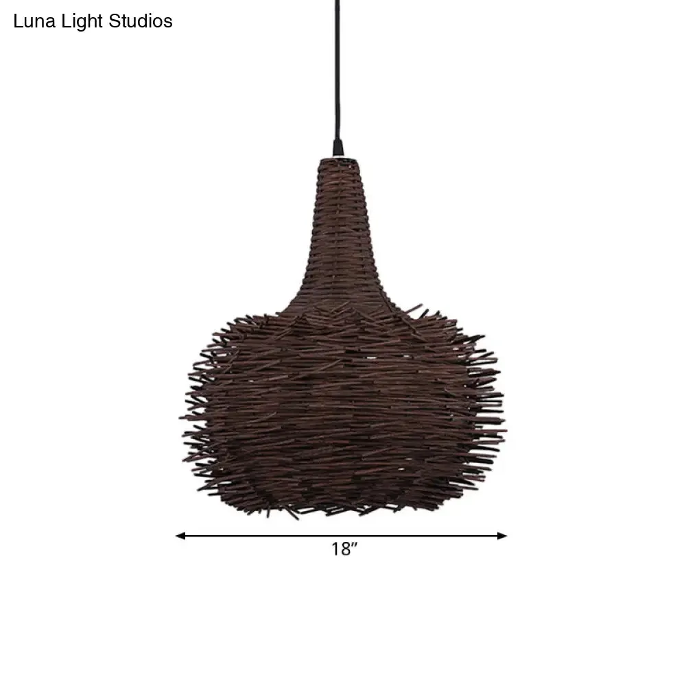 Rustic Brown Bird Nest Pendant Light with Bamboo Suspension for Living Room and Tea House