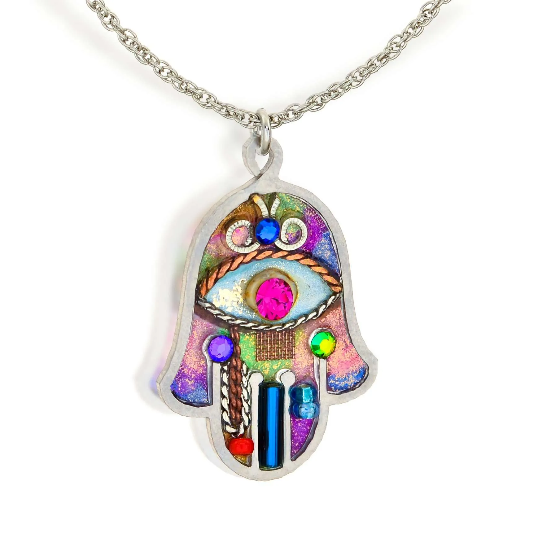 Seeka Iridescent Pastel Hamsa Necklace