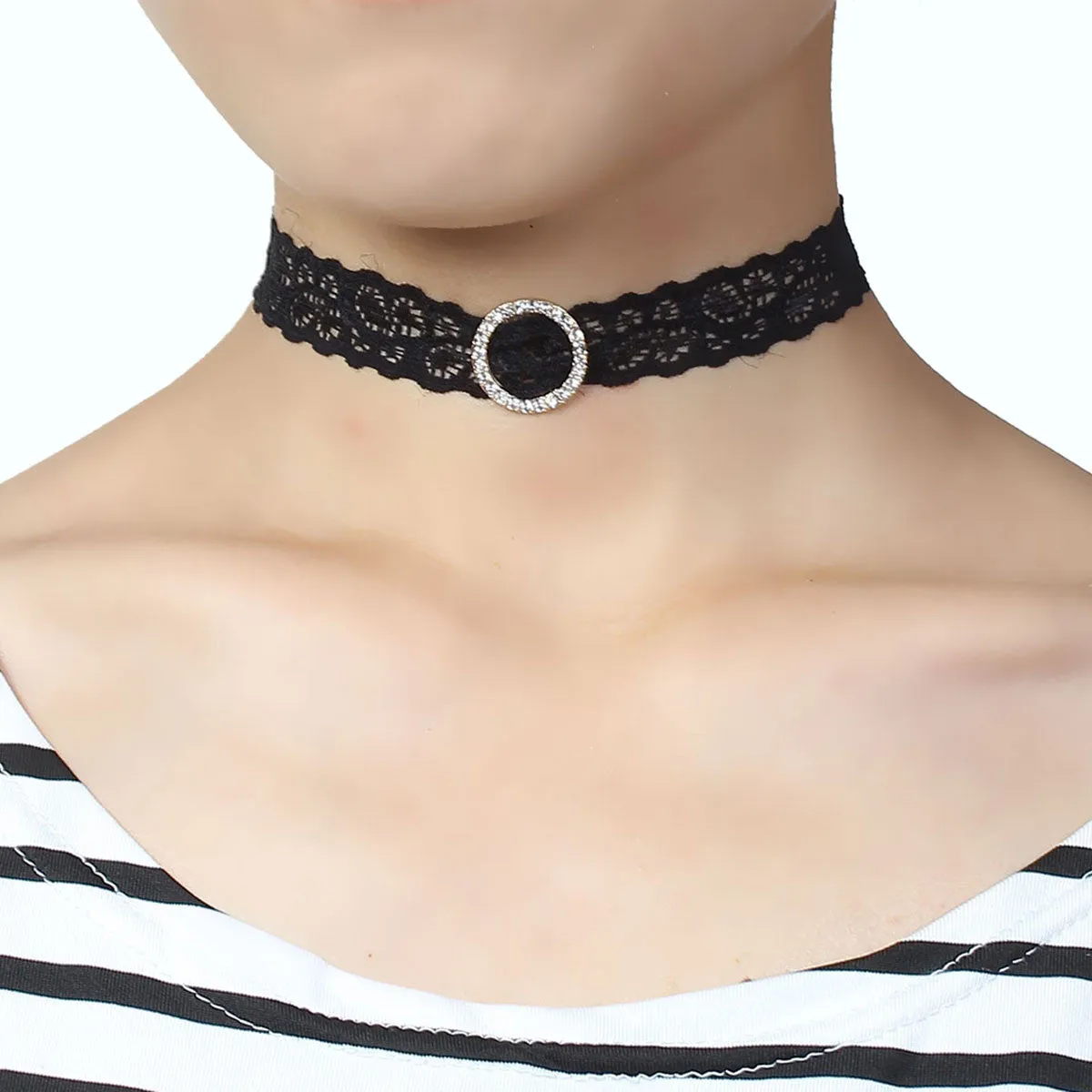 Sexy Sparkles Black Lace Choker Necklace for Women Girls Gothic Choker Bolo Tie Corset Lace Chokers