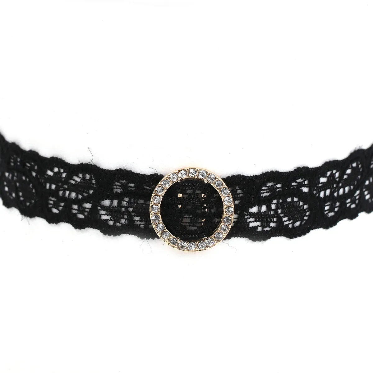 Sexy Sparkles Black Lace Choker Necklace for Women Girls Gothic Choker Bolo Tie Corset Lace Chokers