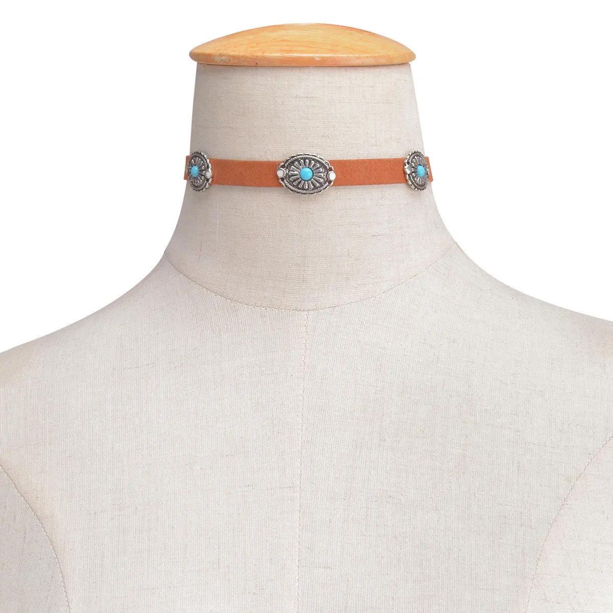 Sexy Sparkles Brown & Turquoise Velvet Choker Necklace for Women Girls Gothic Choker Bolo Tie Chokers