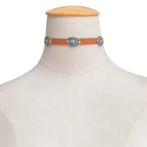 Sexy Sparkles Brown & Turquoise Velvet Choker Necklace for Women Girls Gothic Choker Bolo Tie Chokers