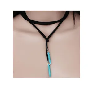 Sexy Sparkles Velvet Black & Turquoise Choker Necklace for Women Girls Gothic Choker Bolo Tie Chokers