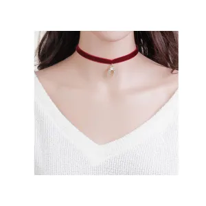 Sexy Sparkles Velvet Wine Red Luck Horseshoe Choker Necklace for Women Girls Gothic Choker Bolo Tie Corset Lace Chokers