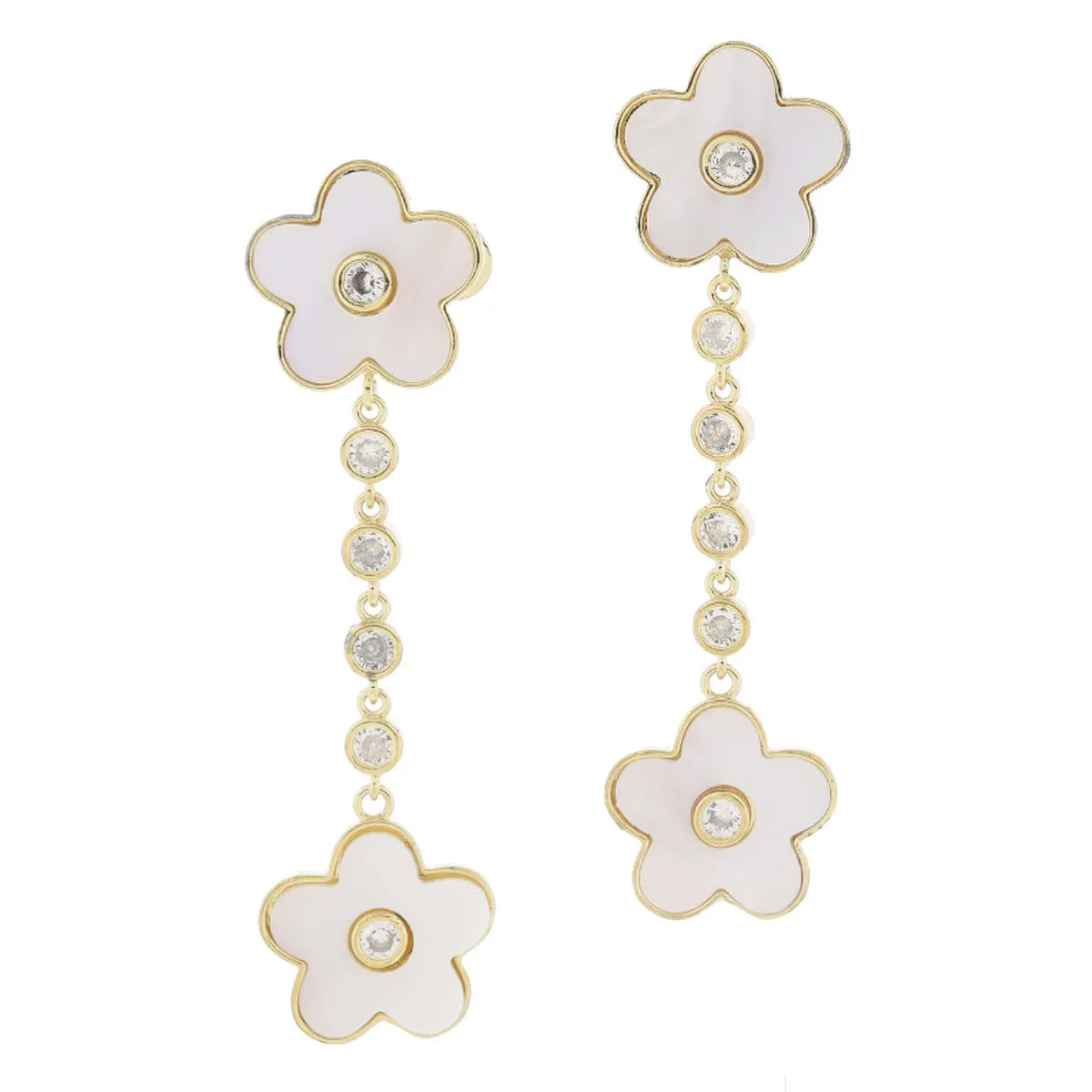 Shell Inlay Flower with Crystal Post & Drop on Crystal Earrings