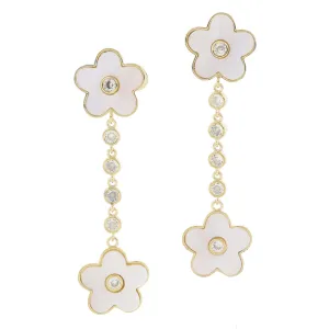 Shell Inlay Flower with Crystal Post & Drop on Crystal Earrings