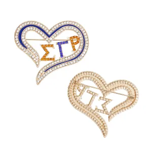 Sigma Gamma Rho SGRHO Sorority Heart Blue Gold Bling Brooch Women Jewelry