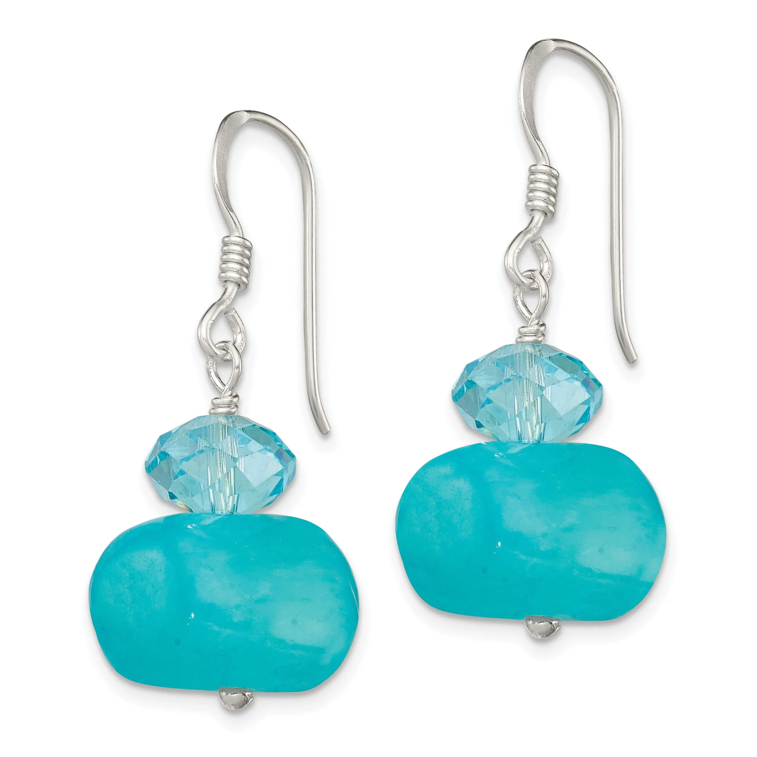 Silver Aquamarine Crystal Blue Jade Earrings