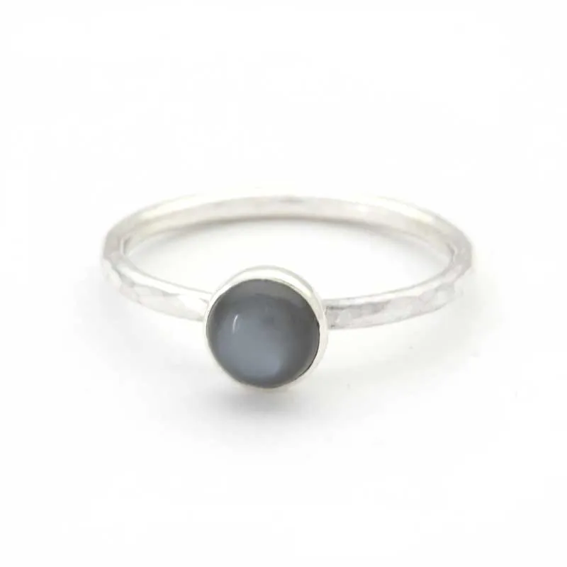 Silver Black Moonstone Hammered Stack Ring