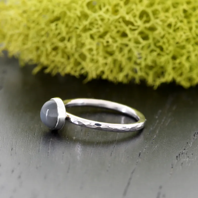 Silver Black Moonstone Hammered Stack Ring