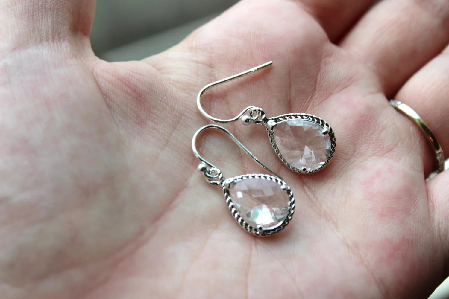 Silver Crystal Earrings Clear - Teardrop Earrings - Wedding Bridesmaid Earrings - Bridal Earrings - Wedding Jewelry - Bridesmaid Jewelry