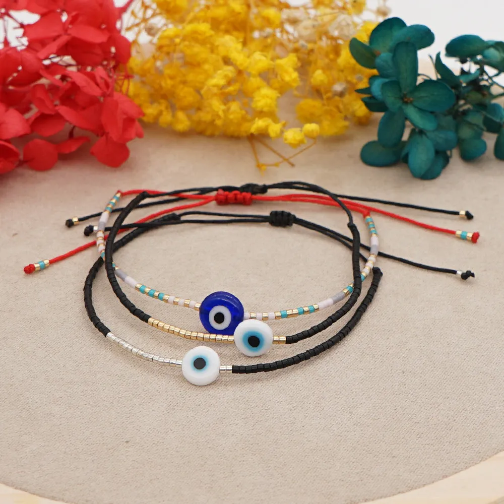 Simple Glass Lucky Eye Beaded Couple Bracelet