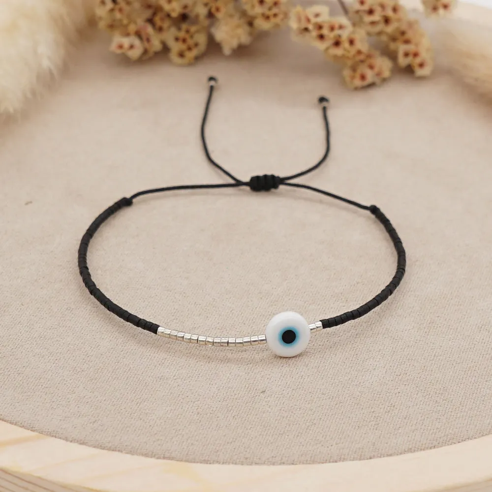 Simple Glass Lucky Eye Beaded Couple Bracelet