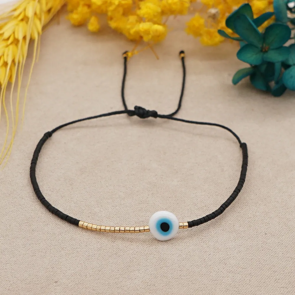 Simple Glass Lucky Eye Beaded Couple Bracelet