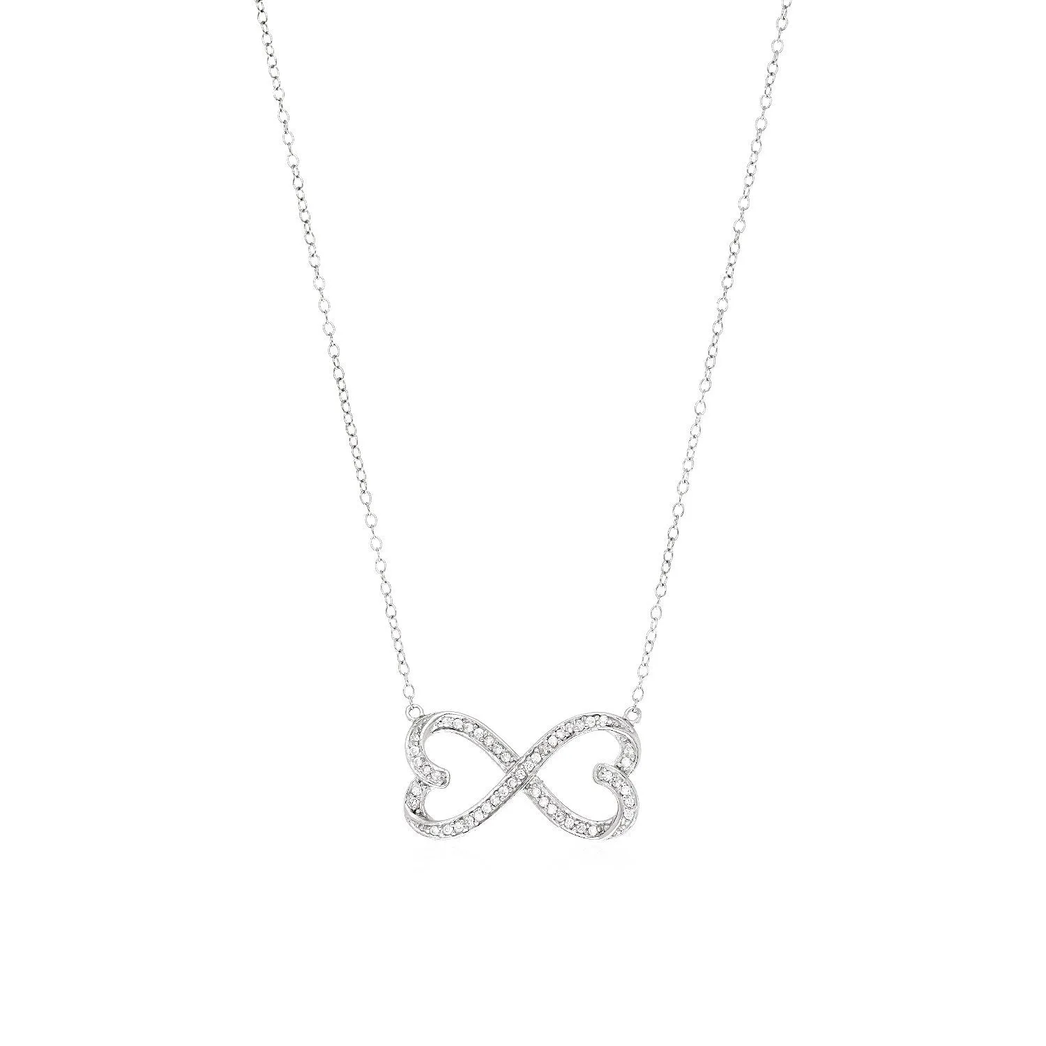 Size: 18'' - Double Heart Infinity Necklace with Cubic Zirconia in Sterling Silver