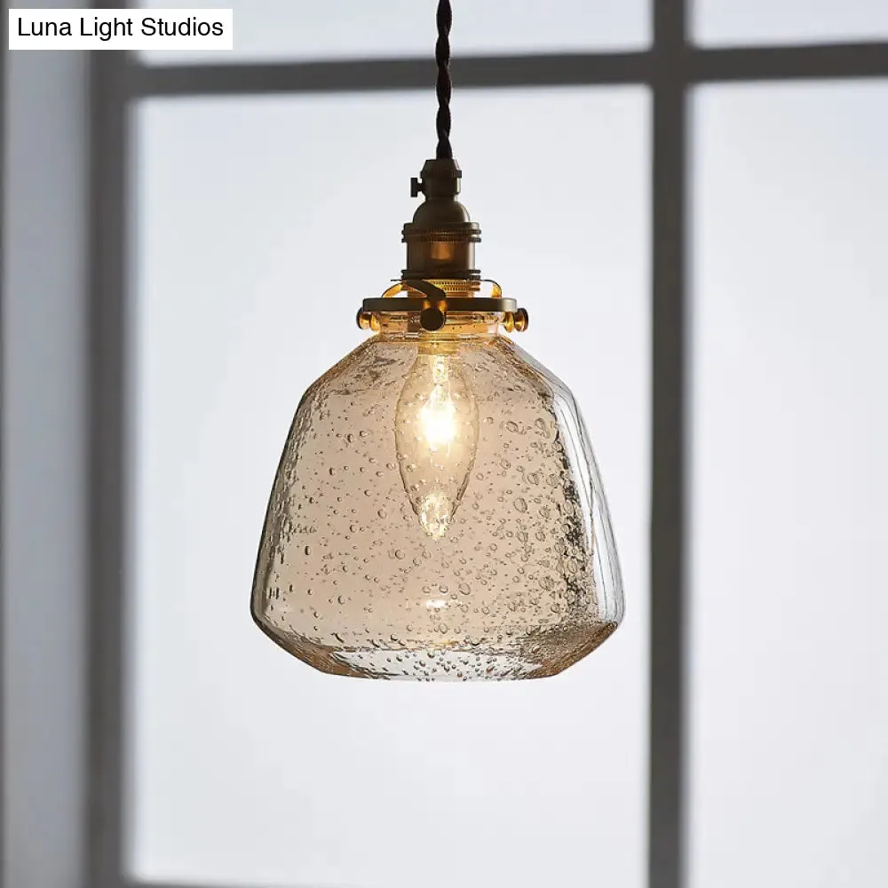 Sleek Bubbled Glass Pendant Light with Tapered Design - Perfect for Restaurants - 1-Bulb Fixture