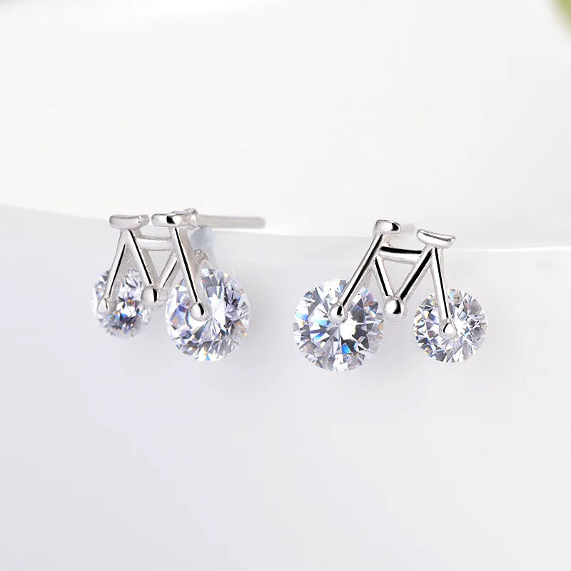 Small Bike with Zircon Silver Studs Earrings for Women