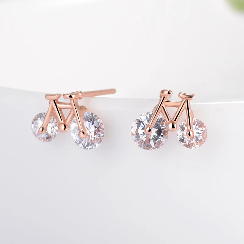 Small Bike with Zircon Silver Studs Earrings for Women