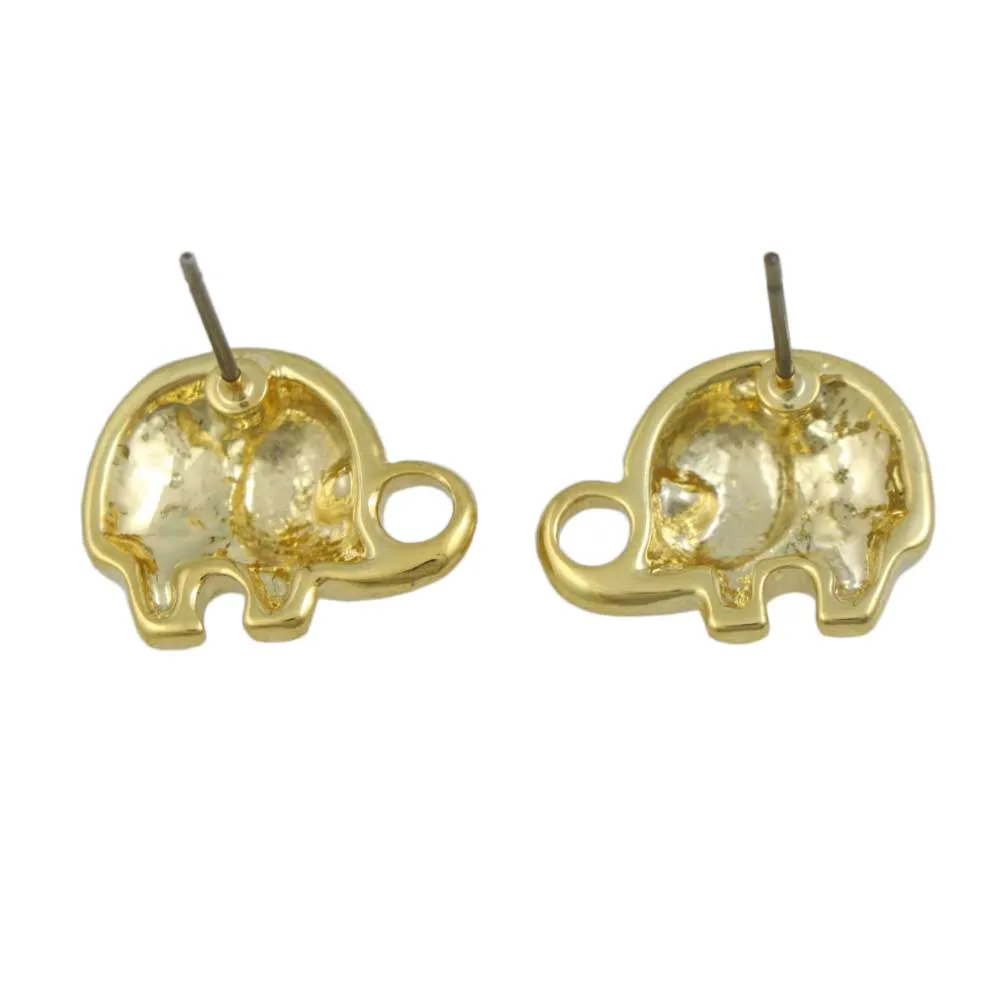 Small Gold Crystal Chubby Elephant Pierced Earring - REC535