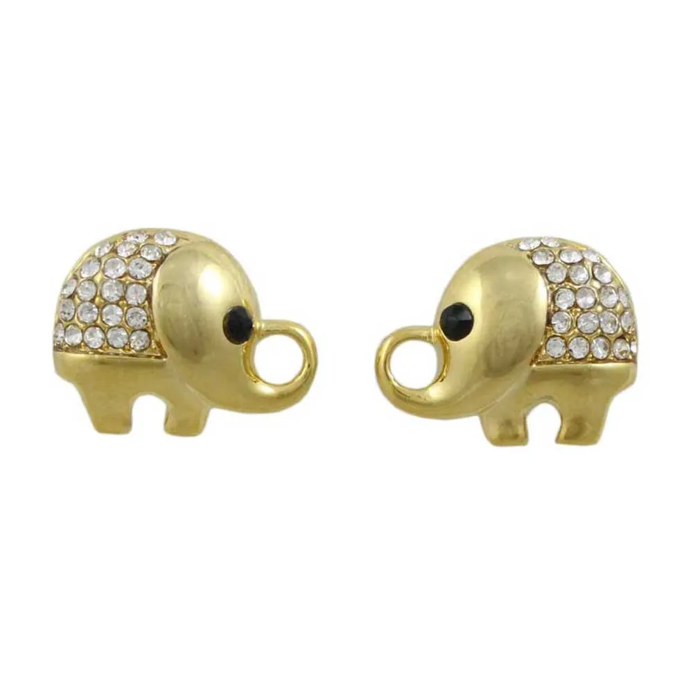 Small Gold Crystal Chubby Elephant Pierced Earring - REC535