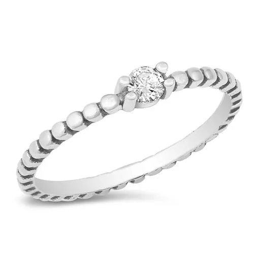 Small solitaire silver ring