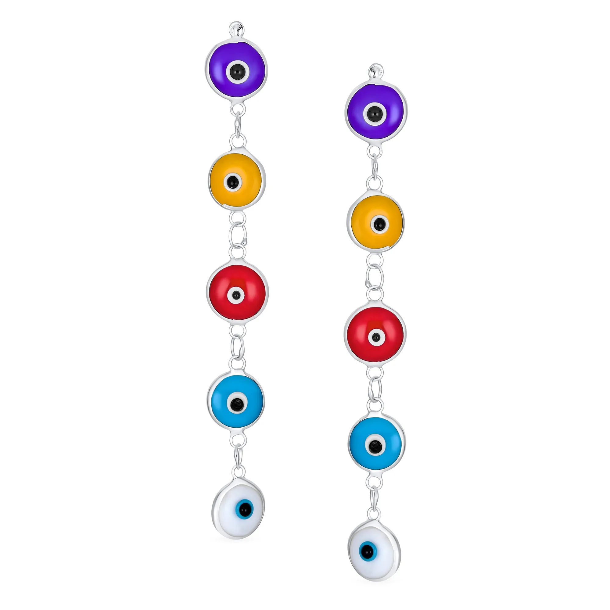 Spiritual Protection Evil Eye Dangle Earrings Multi-Color Sterling Silver 2.5"