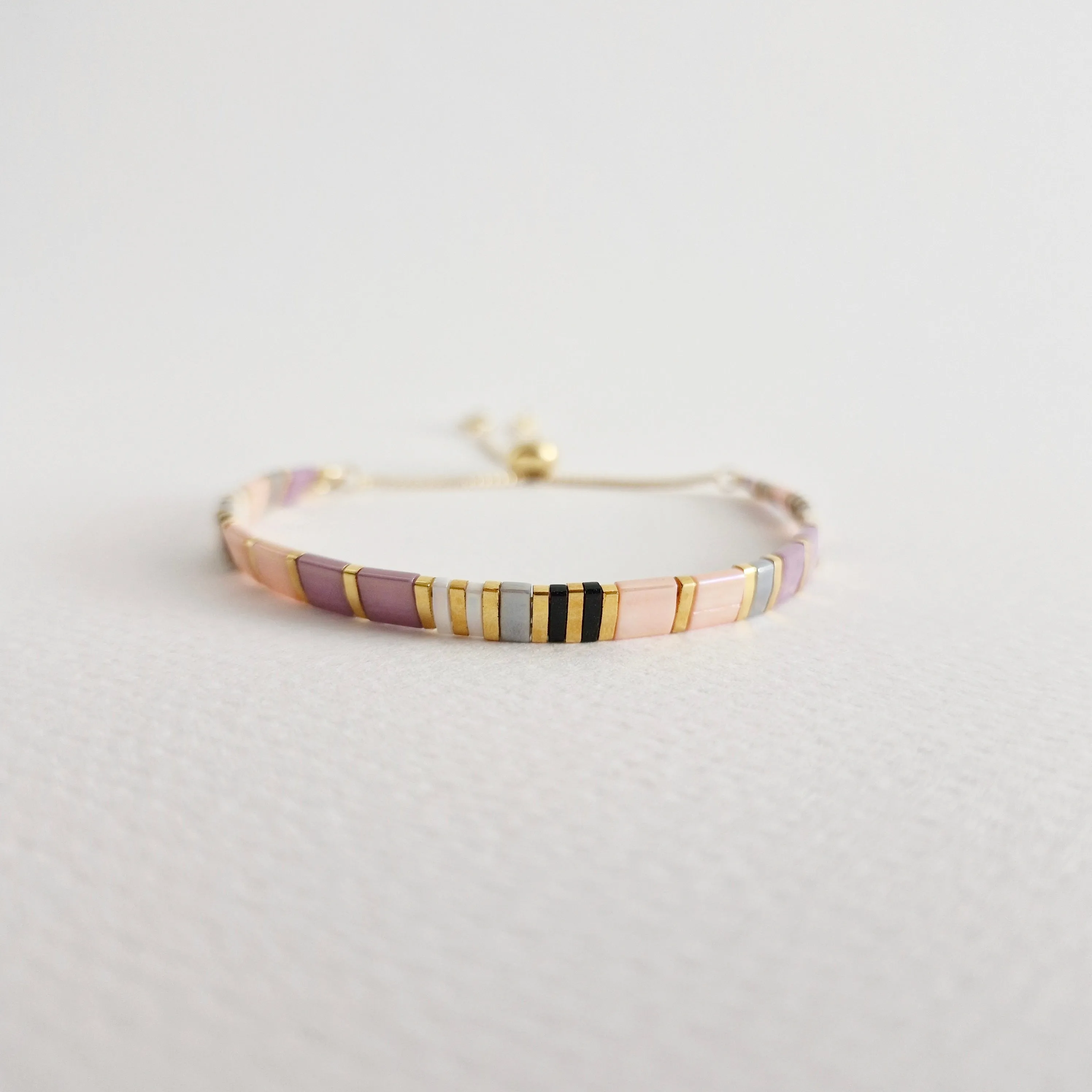 STAK Bracelet (Peach & Purple) / Japanese Beads | 24k Gold-plated Beads