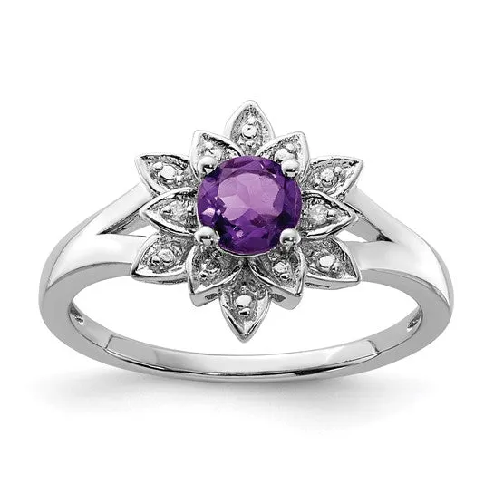 Sterling Silver Diamond & Round Gemstone Lotus Flower Rings