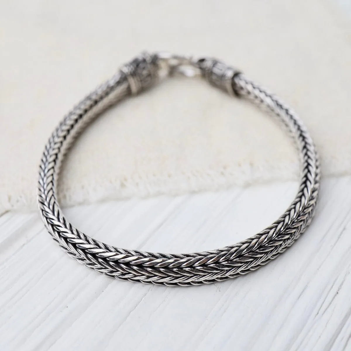 Sterling Silver Flat Woven Bali Chain Bracelet