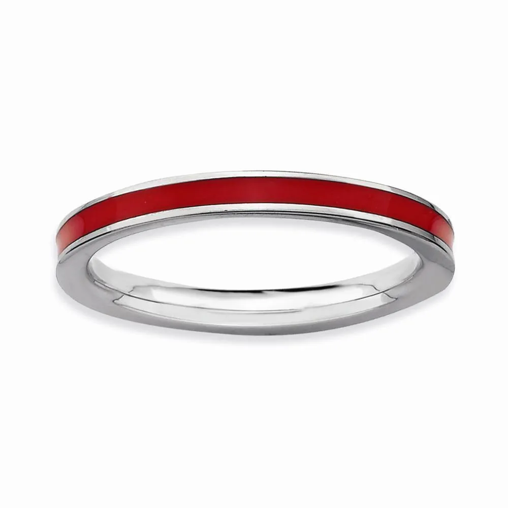 Sterling Silver Red Enameled 2.25MM Ring