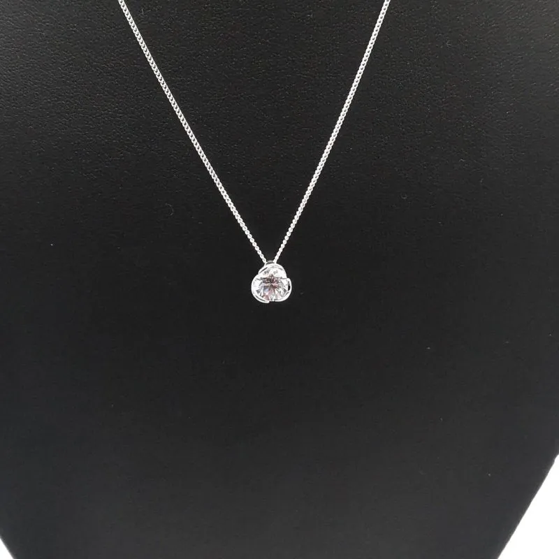 Sterling Silver Rhodium Plated Swirl CZ Pendant