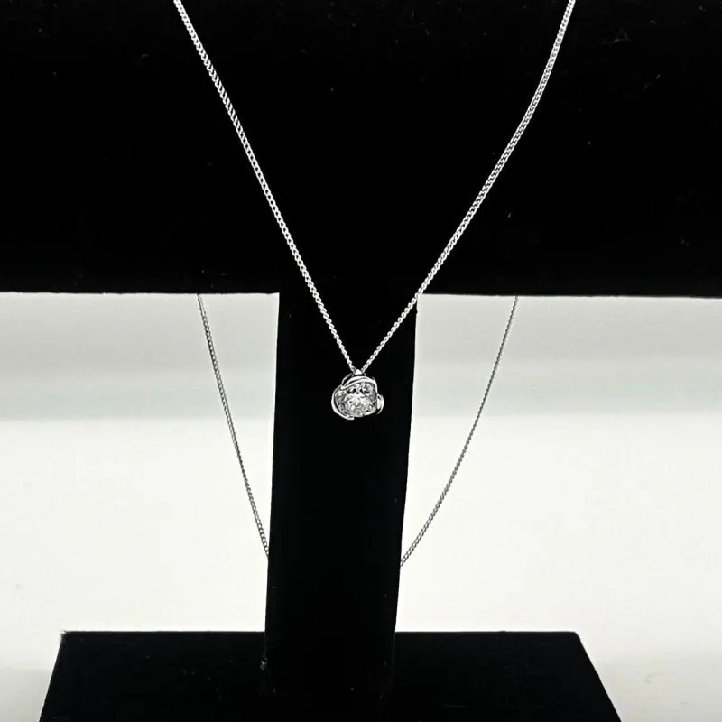 Sterling Silver Rhodium Plated Swirl CZ Pendant