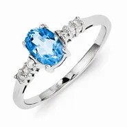 Sterling Silver w/Rhodium Light Swiss Blue Topaz & Diamond Ring