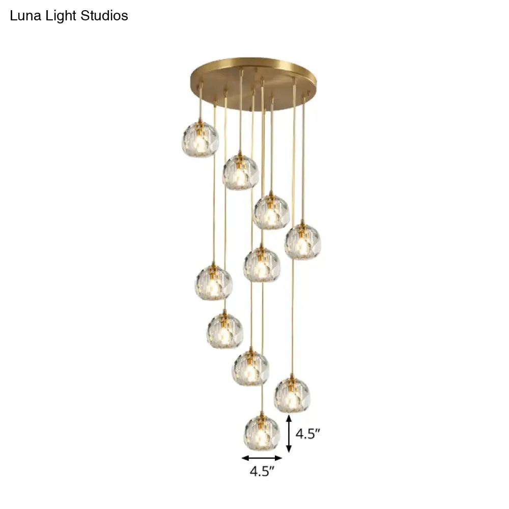 Stylish Modern Brass Ceiling Hang Light with Faceted K9 Crystal Cluster Ball Pendant for Living Room