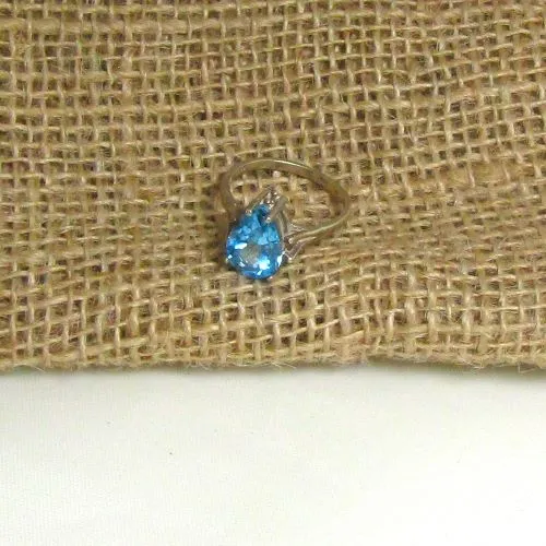 Swiss Blue Pear Cut Topaz Ring Size 8