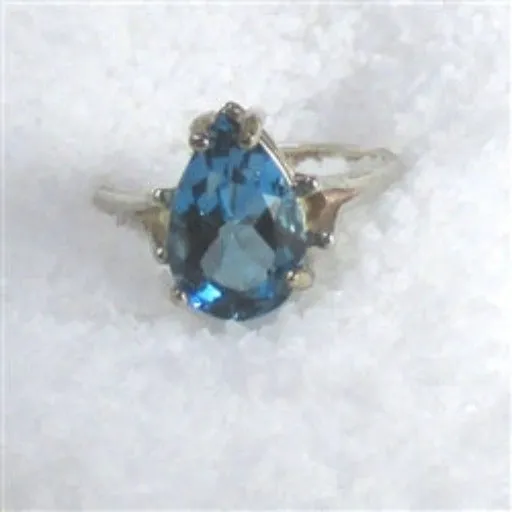 Swiss Blue Pear Cut Topaz Ring Size 8