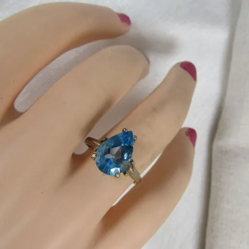 Swiss Blue Pear Cut Topaz Ring Size 8